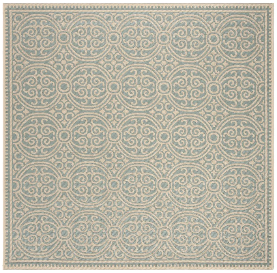 Arlo Home Indoor/Outdoor Woven Area Rug, LND134L, Cream/Aqua,  6' 7" X 6' 7" Square