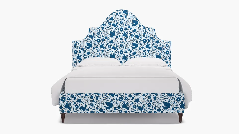 Statement Bed, Cerulean Frida, Espresso Decorative Tapered Leg, King
