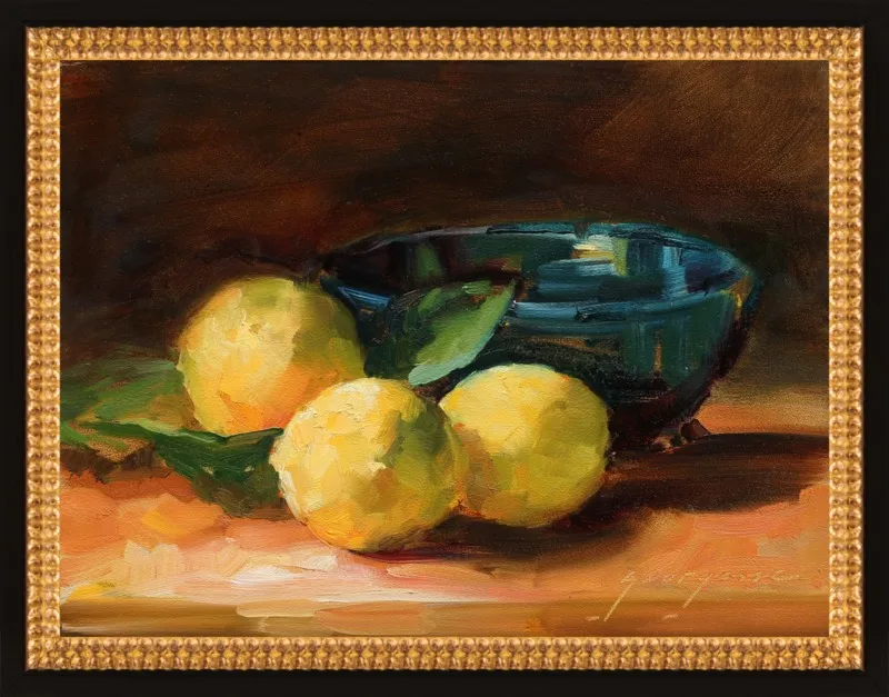 Lemons and Blue Bowl by Georgesse Gomez for Artfully Walls