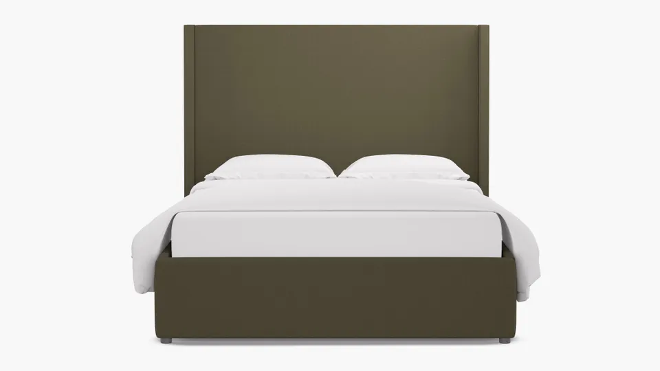 Modern Wingback Bed, Olive Everyday Linen, Twin