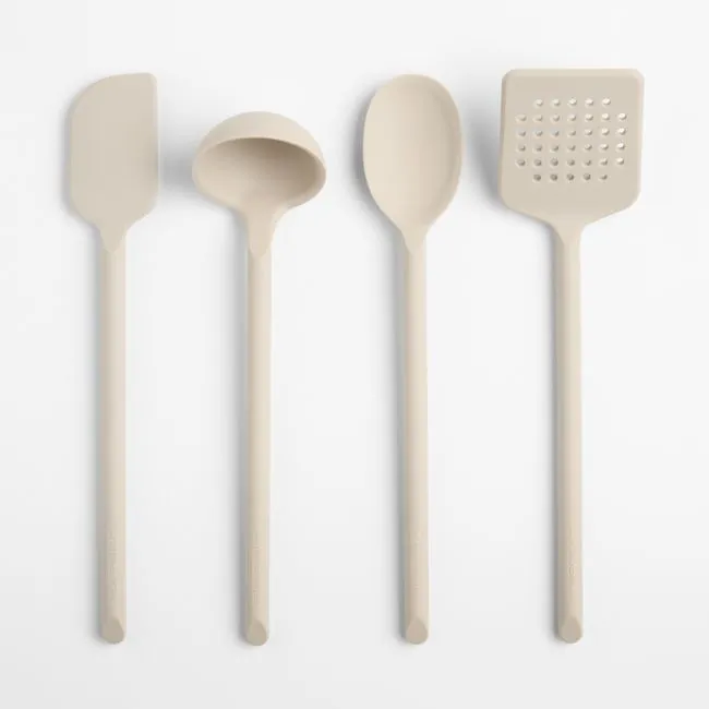 Crate & Barrel Taupe Silicone Utensils, Set of 4