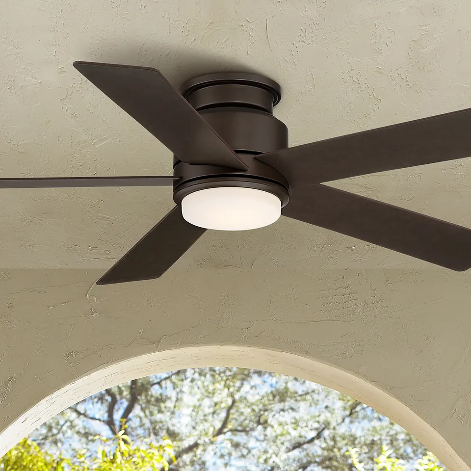 52" Casa Vieja Grand Palm Bronze LED Damp Rated Hugger Fan with Remote