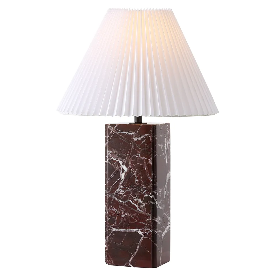 Safavieh Couture Mackenzie Square Marble Table Lamp, Maroon / White