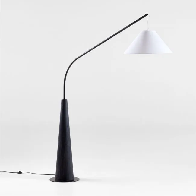 Gibson Black Hanging Arc Floor Lamp with White Shade 81"