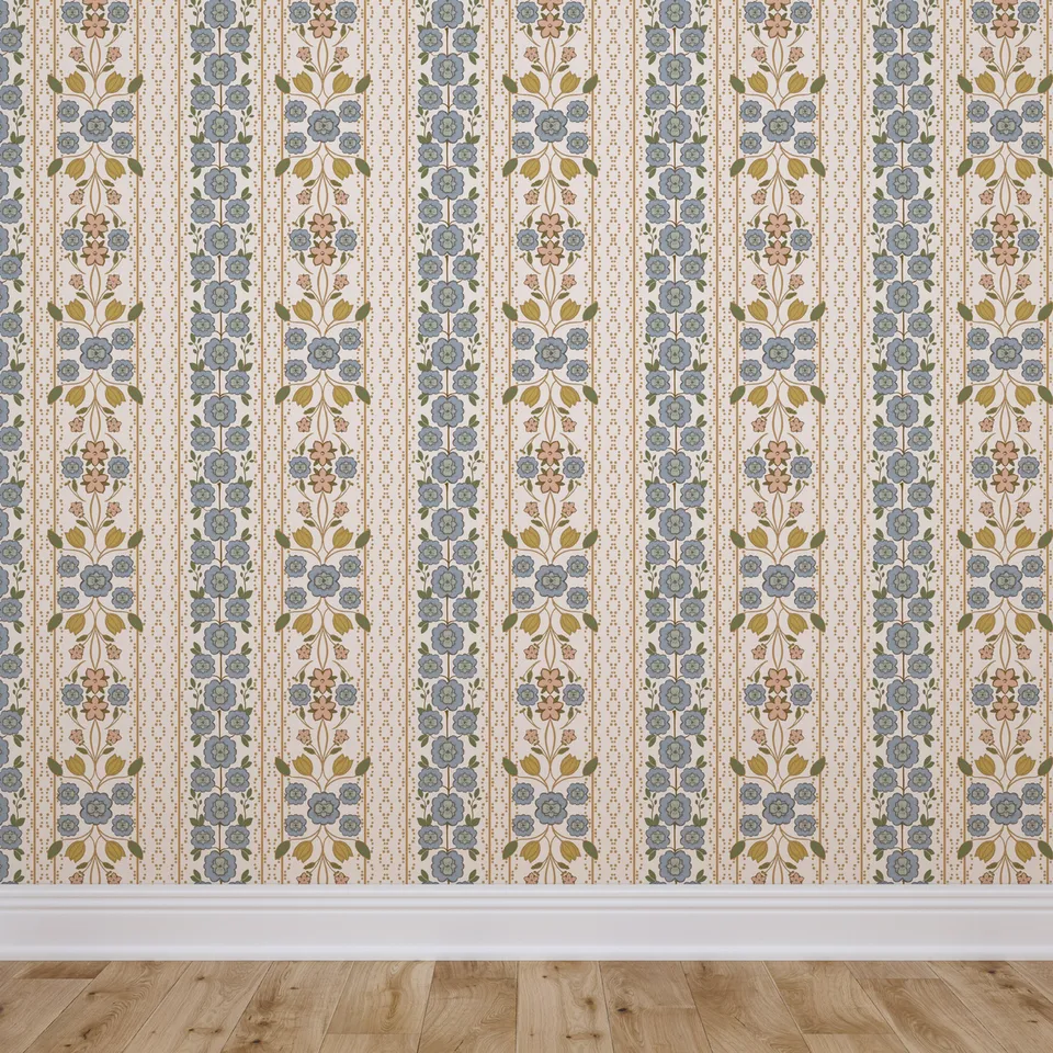 Traditional Wallpaper, Colonial Blue Floriline