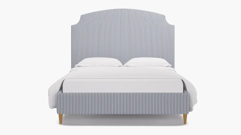 Cove Bed, Navy Classic Ticking Stripe, Natural Square Tapered Leg, King