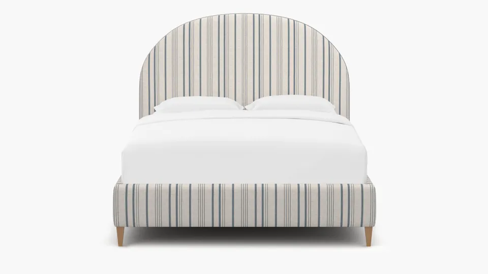 Demilune Bed, Blue Market Stripe, Natural Square Tapered Leg, Full