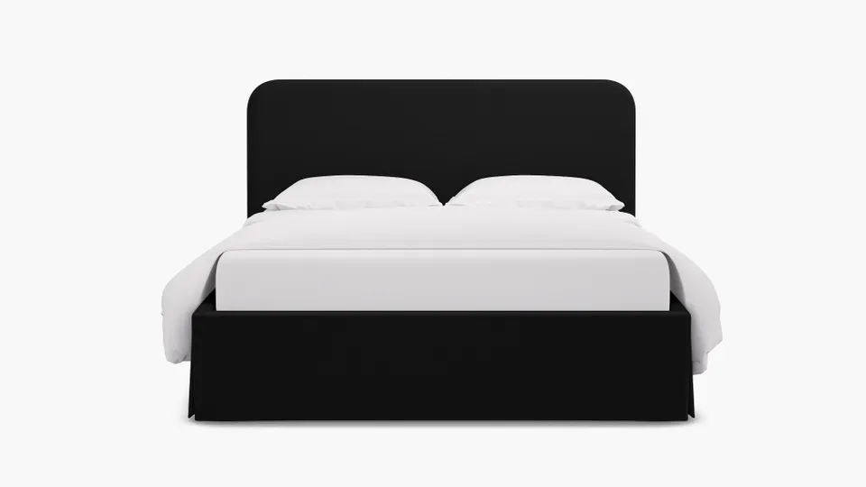 Skirted Platform Bed, Raven Everyday Linen, Queen