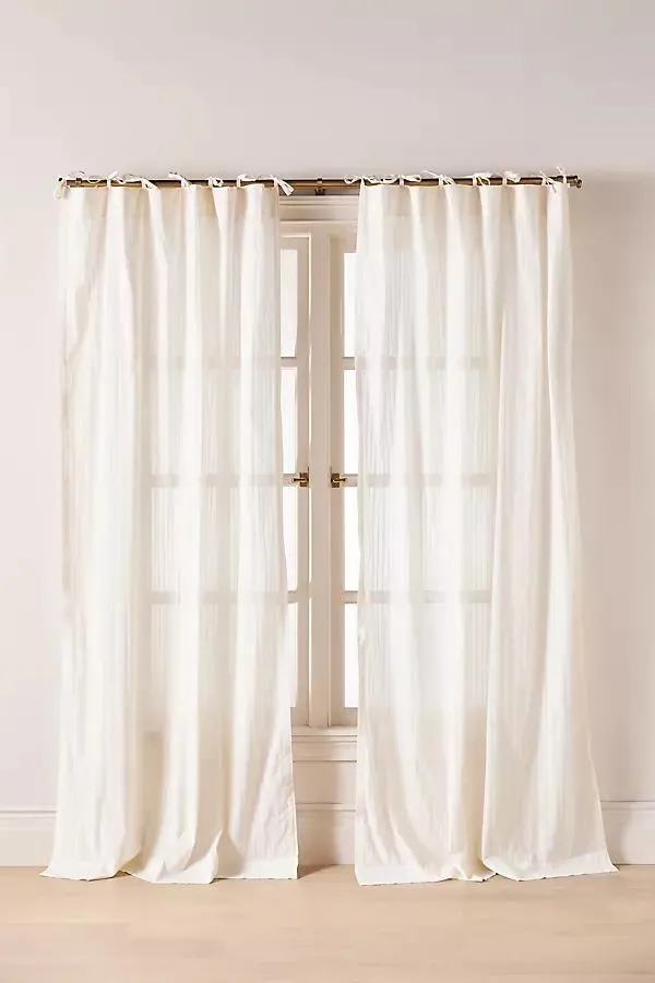 Cotton Dobby Striped Sheer Tie-Top Curtain