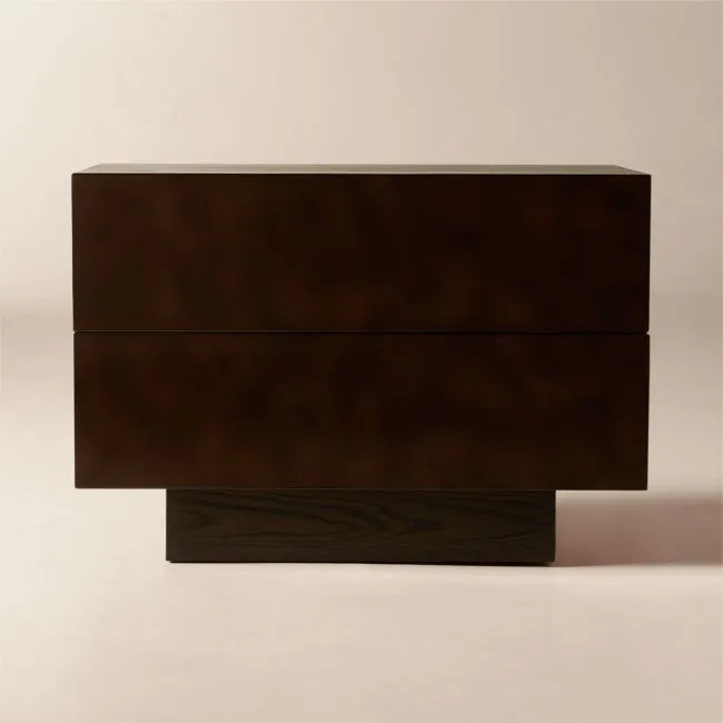 Hudson 32" Lacquered Dark Brown Wood 2-Drawer Nightstand