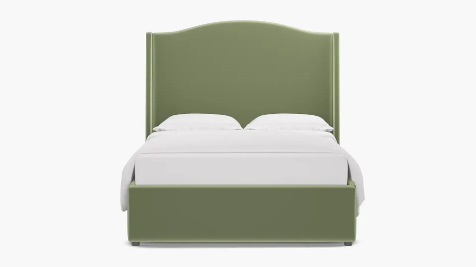 Curved Wingback Bed, Celadon Performance Plush Velvet, Full