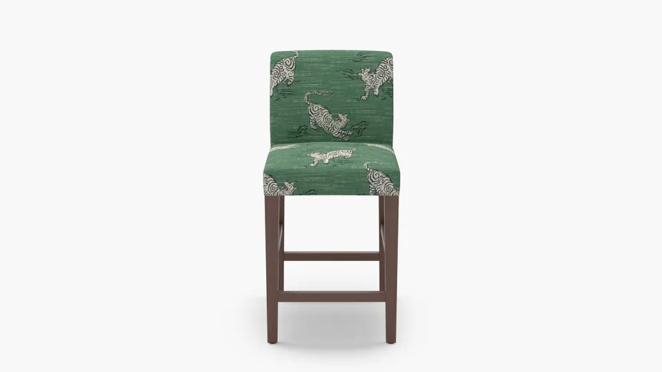 Signature Dining Counter Stool, Emerald Tigresse, Walnut Square Tapered Leg