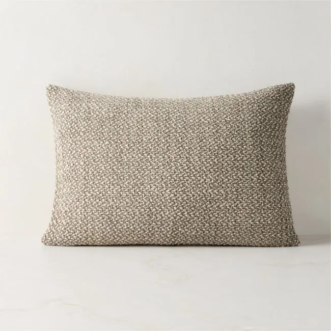 Fancy Taupe Slub Weave Italian Wool Throw Pillow with Down-Alternative Insert 22"x15" by Casa Dean by Swizz Beatz