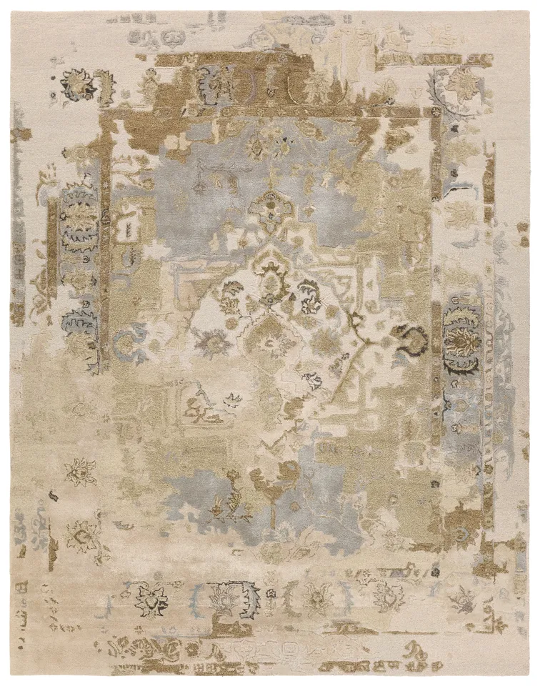 Sandia CIT22 Handmade Medallion Tan and Gray Area Rug (6'X9')