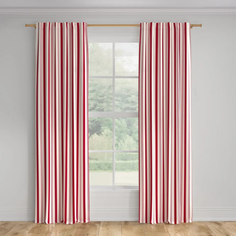 Printed Linen Curtain, Red Regency Stripe, 50" x 108", Blackout