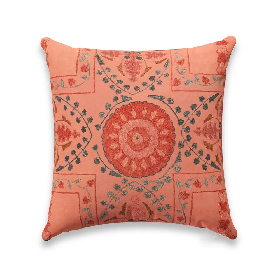 Coral Trellis Suzani Outdoor Pillow by St. Frank | Pink | 22" W x 22" H | Polyester