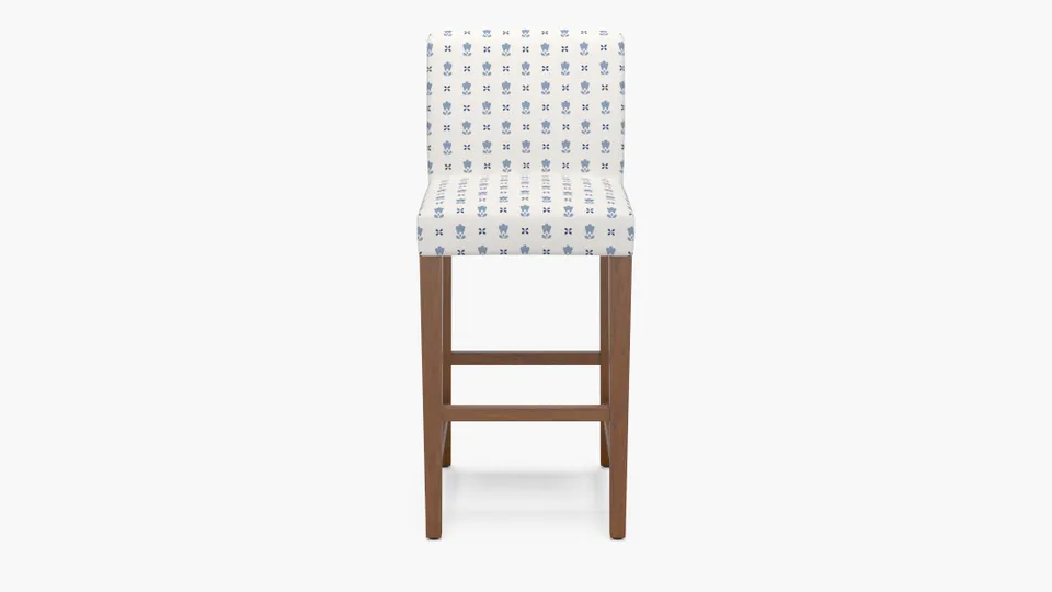 Signature Dining Bar Stool, Delft Mod Fleur, Walnut Square Tapered Leg