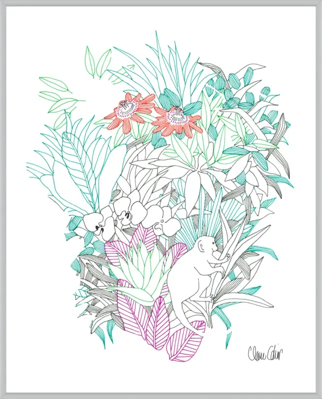 Passionflowers, orchids and the squirrel monkey  by Claire Colin for Artfully Walls