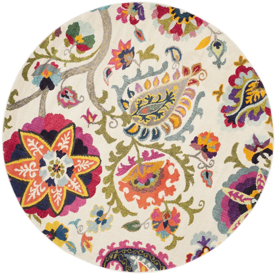 Arlo Home Woven Area Rug, MNC229A, Ivory/Multi,  6' 7" X 6' 7" Round