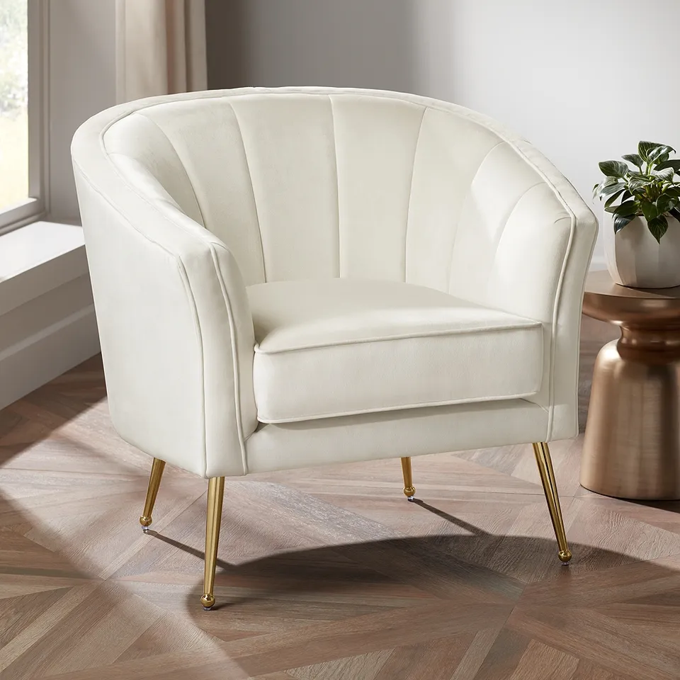 Leighton White Velvet Tufted Accent Chair with Gold Legs