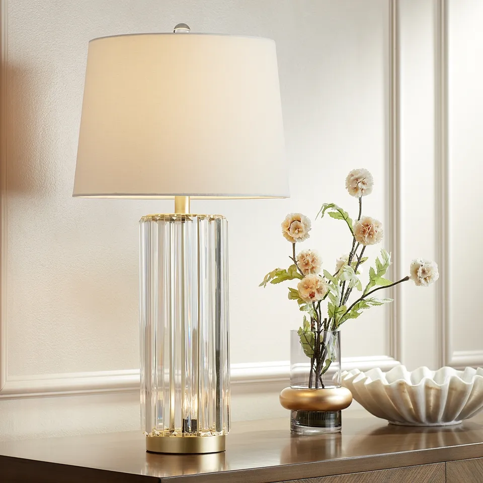 Rivera 27 3/4" Gold Vintage Glass Rod Table Lamp with Night Light