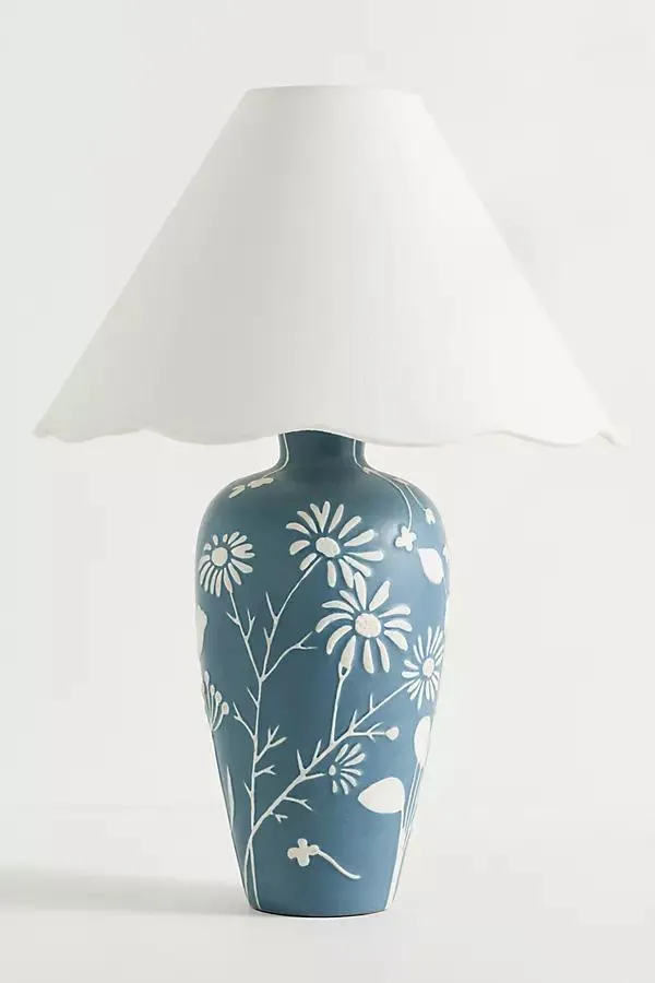 Ember Carved Ceramic Scallop Shade Table Lamp