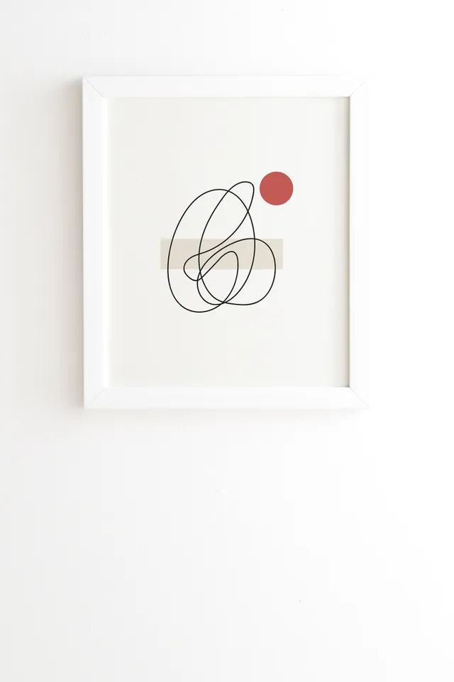 Abstract Lines Red Dot by Mambo Art Studio - Framed Wall Art Basic White 12" x 12"