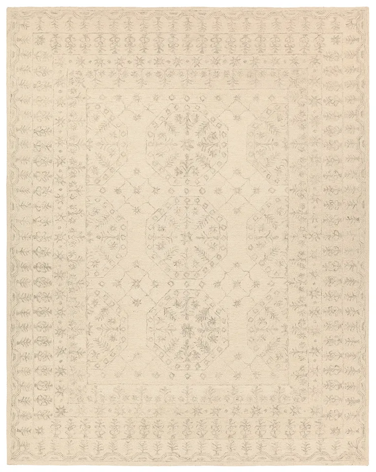 Linde PRO08 Handmade Vintage Look White and Gray Area Rug (7'9"x9'9")
