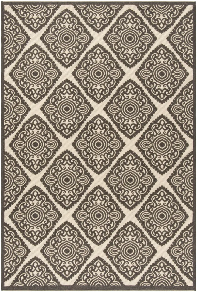 Arlo Home Indoor/Outdoor Woven Area Rug, LND132U, Cream/Brown,  5' 1" X 7' 6"