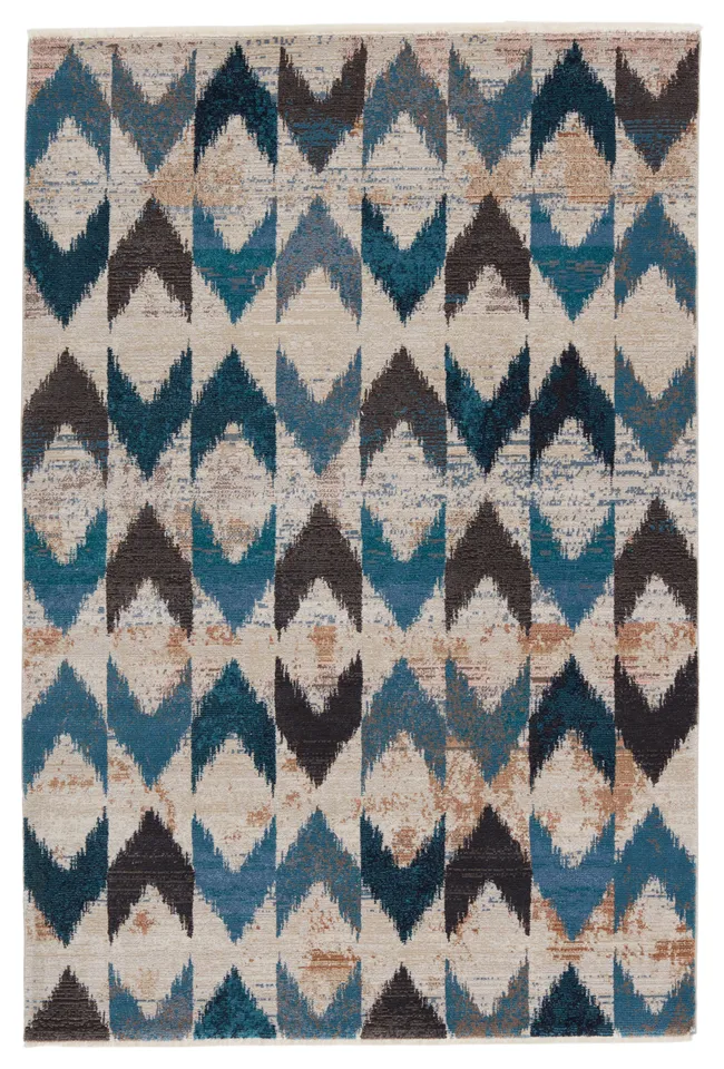 Nikki Chu by Zevi Chevron Blue/ Beige Area Rug (9'6"X12'7")
