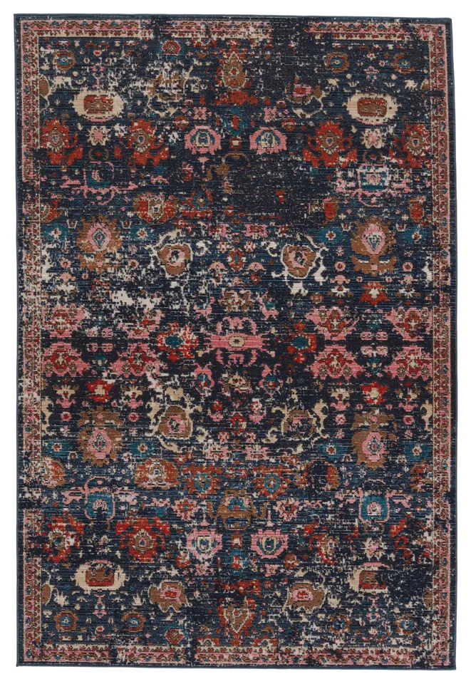 Vibe by Azura Indoor Oriental Dark Blue/ Pink Area Rug (9'6"X12'7")