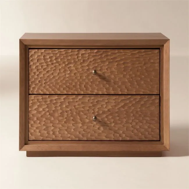 Hawk 32" Carved White Oak 2-Drawer Nightstand Set of 2