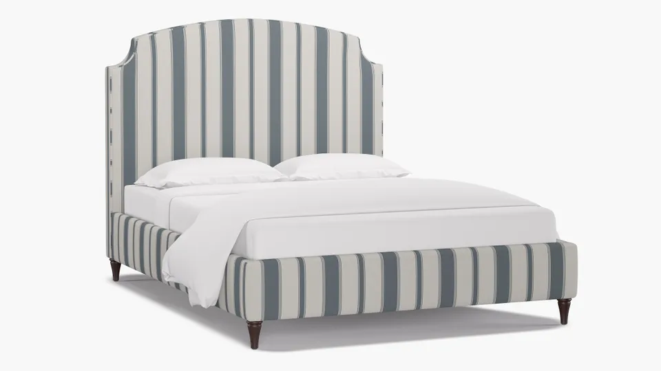 Cove Bed, French Blue Clarence Stripe, Espresso Decorative Tapered Leg, Twin
