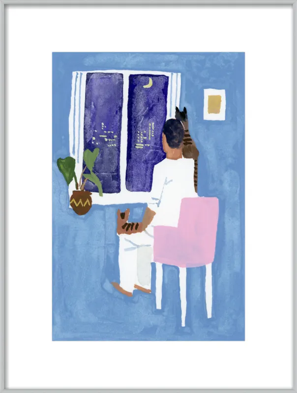 Look at the cat and the moon by Hiroyuki Izutsu for Artfully Walls