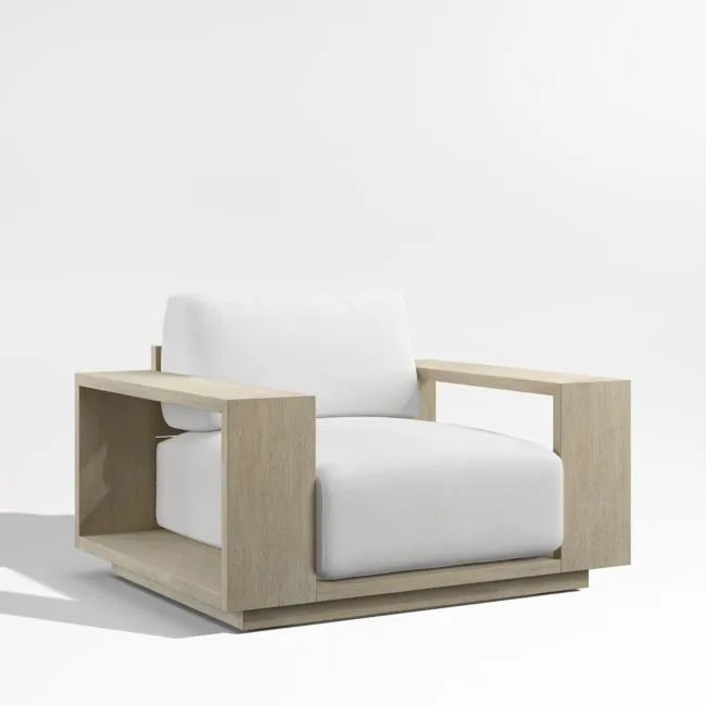 Mallorca Wood Outdoor Lounge Chair with Canvas White Sunbrella ® Cushions