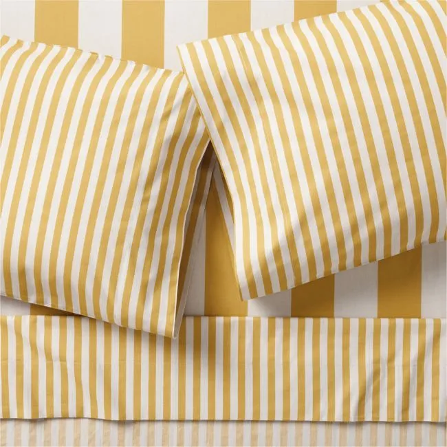 Riviera Yellow and Oatmeal Stripe 100% Organic Cotton Kids Queen Sheet Set