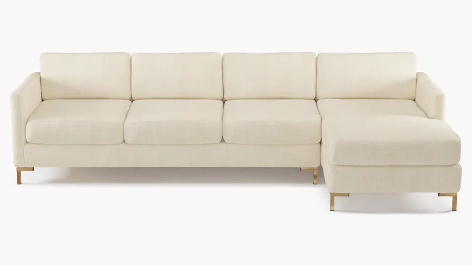 Right Facing Modern Sectional, Talc Everyday Linen, Brass