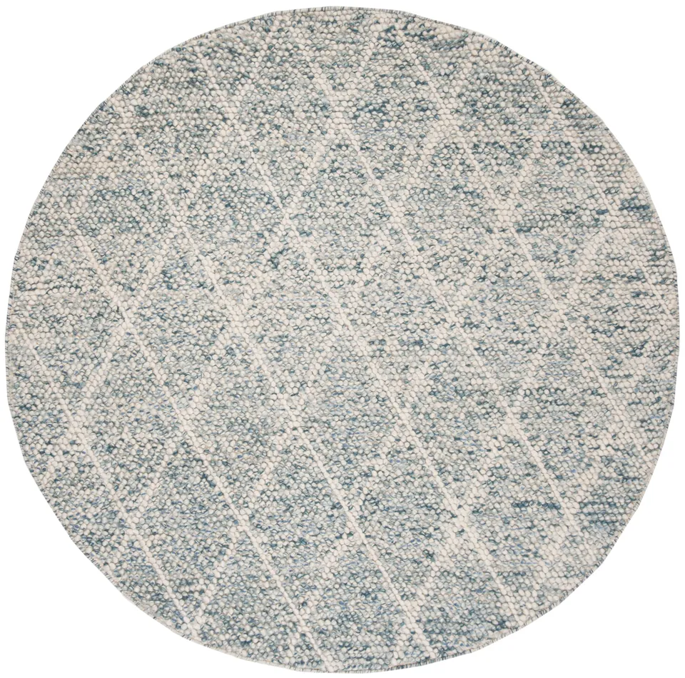 Arlo Home Hand Woven Area Rug, NAT712B, Ivory/Blue,  6' X 6' Round
