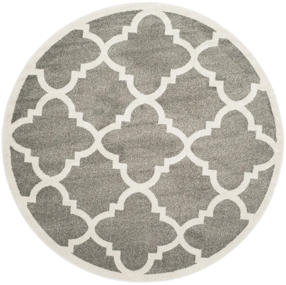Arlo Home Indoor/Outdoor Woven Area Rug, AMT423R, Dark Grey/Beige,  7' X 7' Round