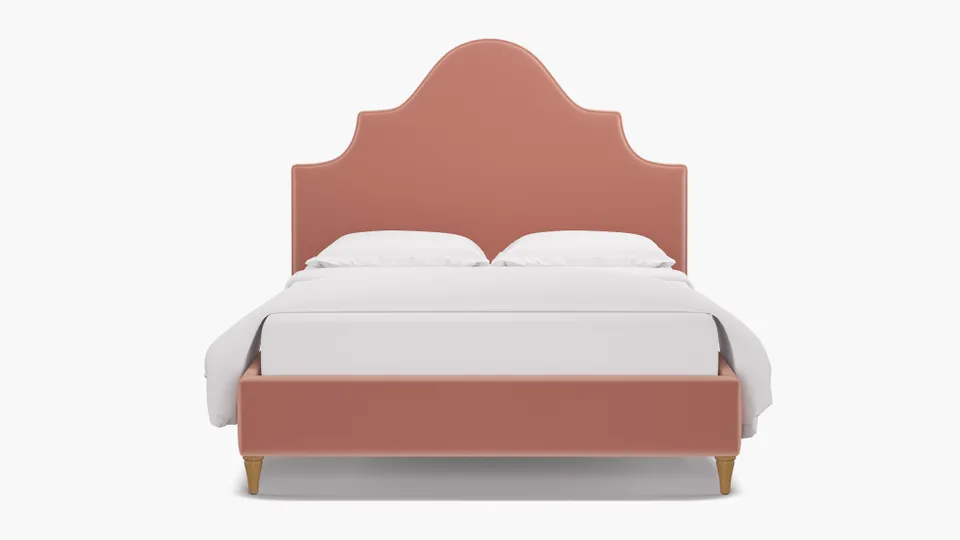 Statement Bed, Bloom Performance Plush Velvet, Natural Decorative Tapered Leg, King