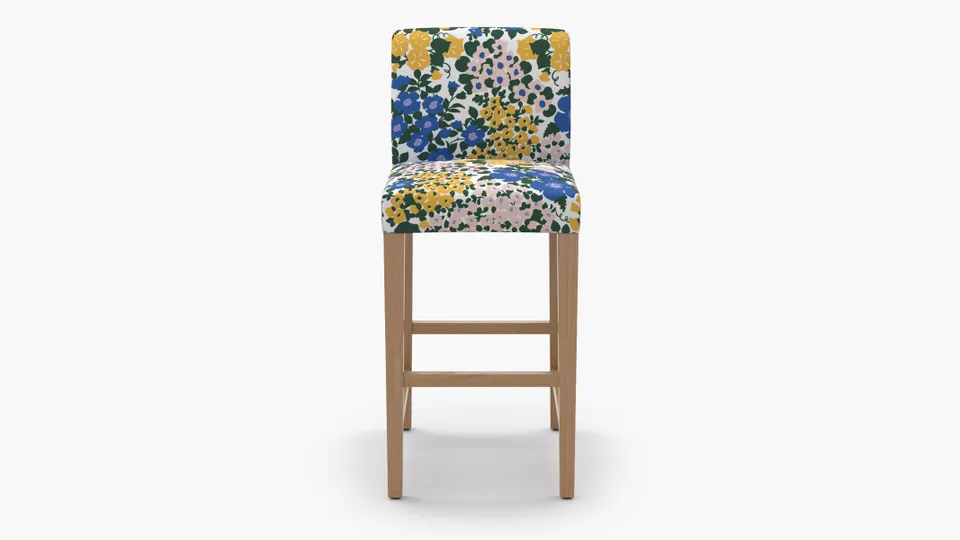 Signature Dining Bar Stool, Lavender Million Flowers, Natural Square Tapered Leg