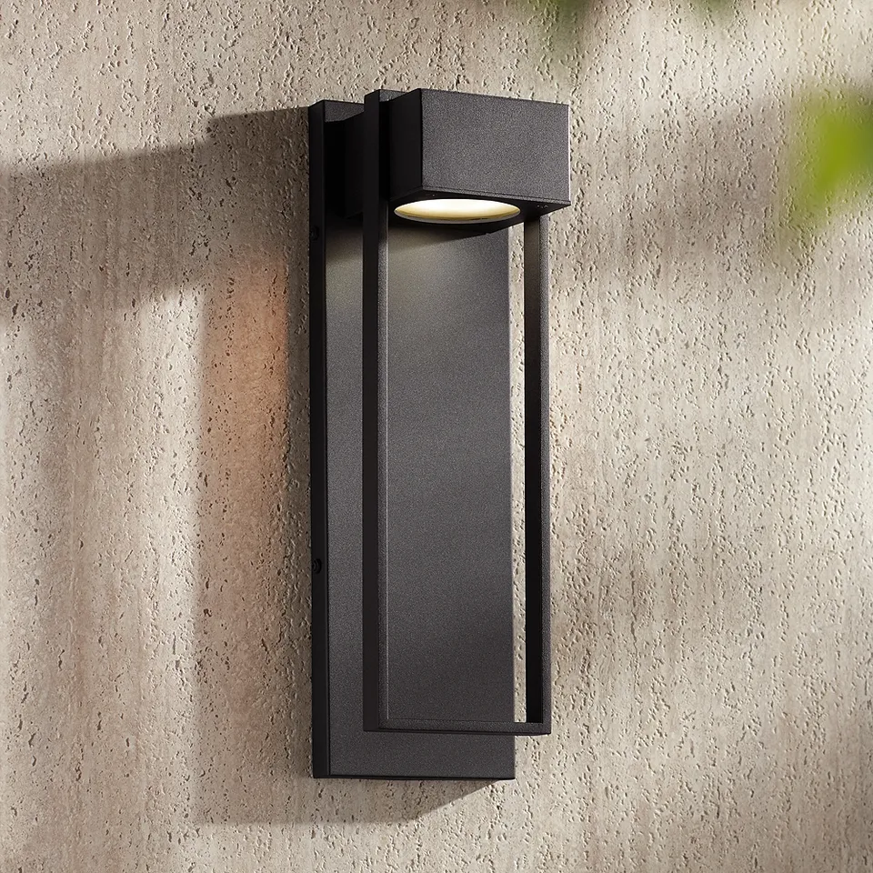 Possini Euro Pavel 16" High Textured Black LED Outdoor Wall Light