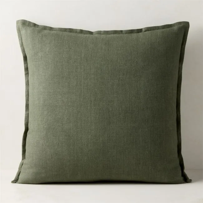 Callas Smoked Green Linen Throw Pillow with Down-Alternative Insert 23"x23"