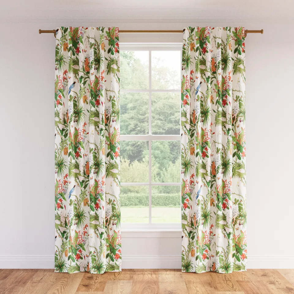 Printed Linen Curtain, White Cinque Terra, 50" x 84", Unlined