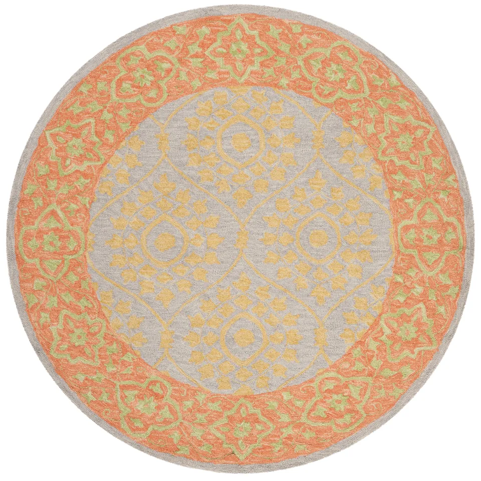 Arlo Home Hand Hooked Area Rug, SZN105A, Orange/Silver,  5' X 5' Round