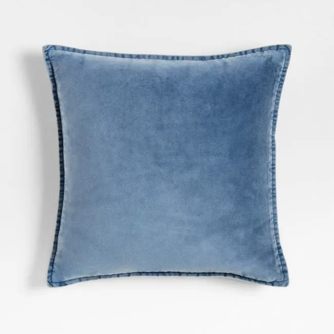 Relaxed Washed Organic Cotton Velvet 20"x20" Deep Sea Blue Throw Pillow Cover