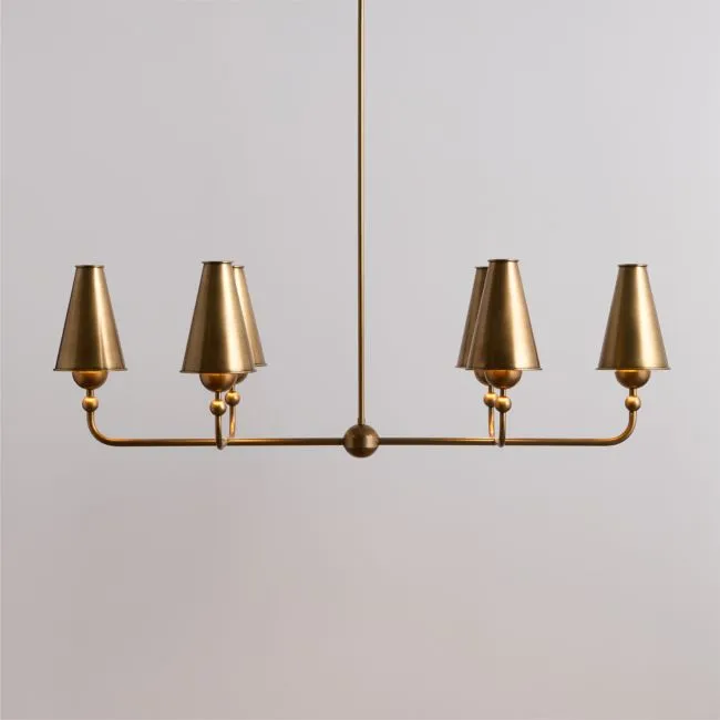 Everton Brass Linear Chandelier Light with Real Brass Shades
