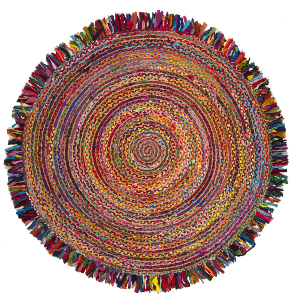 Arlo Home Hand Woven Area Rug, CAP206A, Ivory/Red,  6' X 6' Round