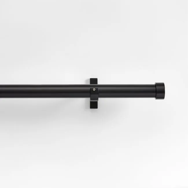 1" Black Curtain Rod and End Cap Finials Set 28"-48"
