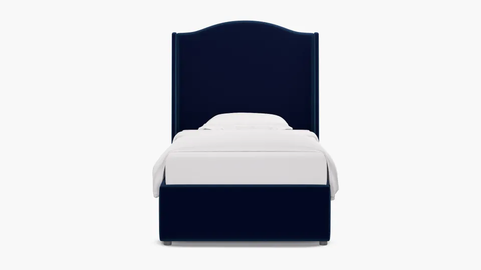 Curved Wingback Bed, Navy Performance Velvet, Twin